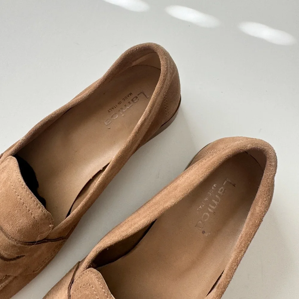 Brown Suede Leather Penny Loafers Made in Italy Womens Size 40/9 Preppy Lamica